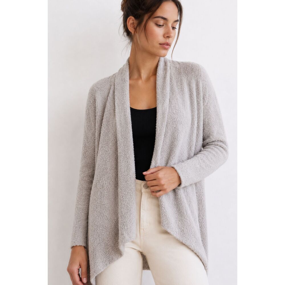 Barefoot Dreams Bamboo Chic Lite Gray Open Front Duster Cardigan Cozy S M